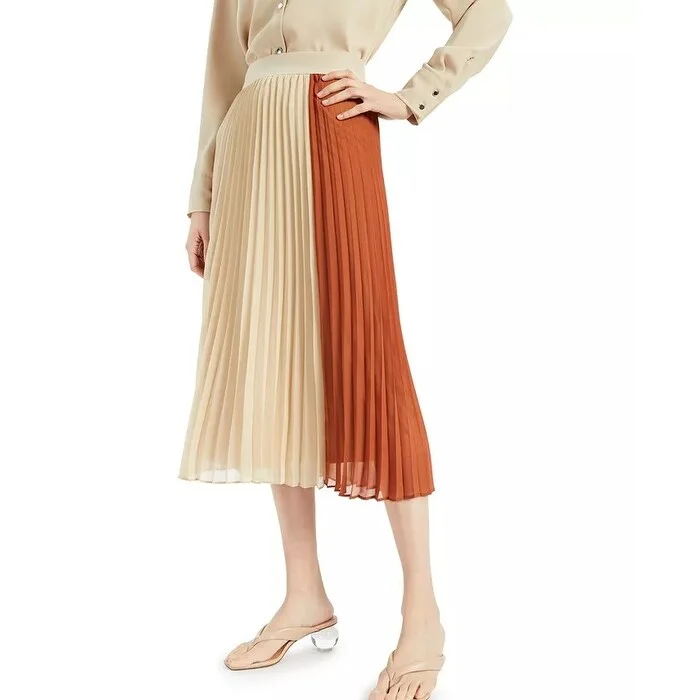 Alfani Women's Colorblocked Pleated Skirt Beige Size Small