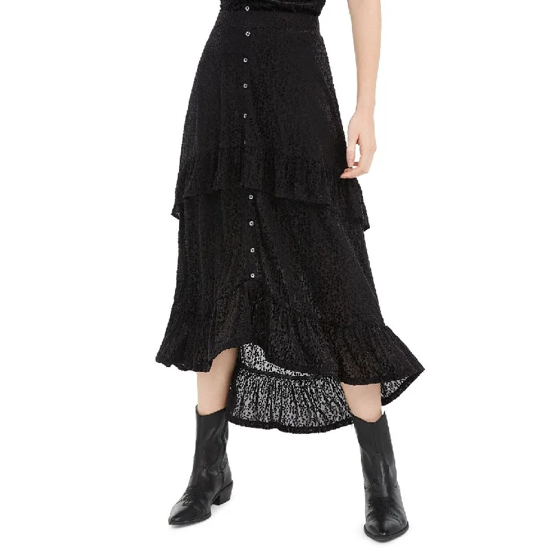 American Rag Juniors' Ruffle-Trimmed Burnout Velvet Skirt Black Size S