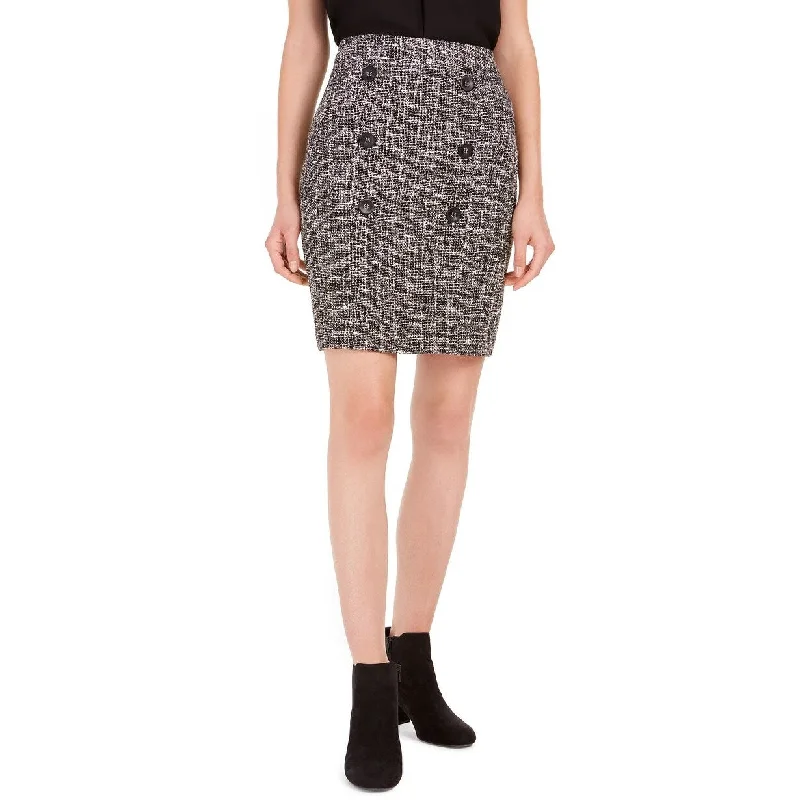 Bar III Women's Button-Detail Tweed Pencil Skirt Black Size 4