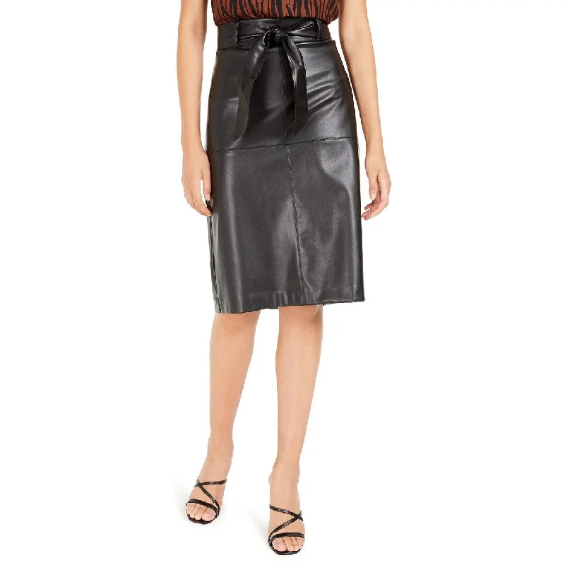 Bar III Women's Faux-Leather Skirt Black Size 8