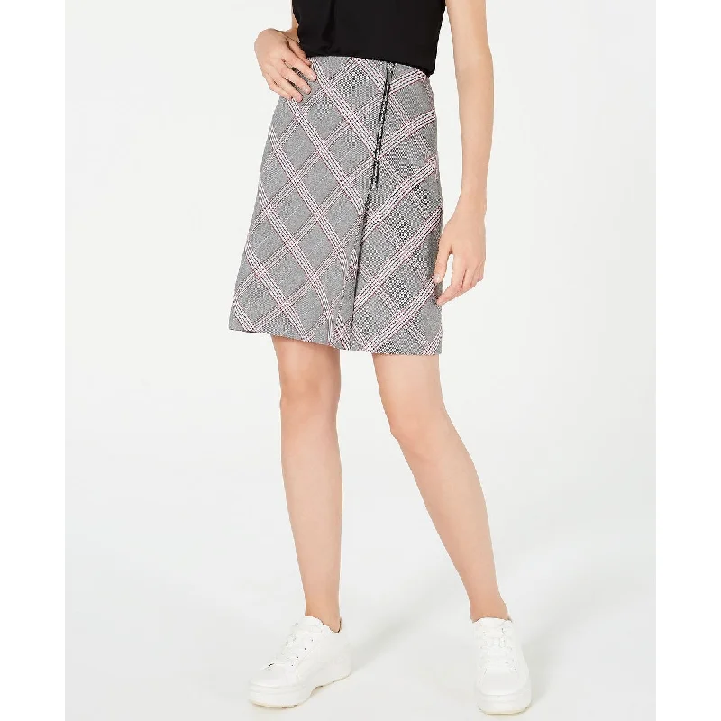 Bar III Women's Zipper-Detail Plaid Skirt Gray Size 6