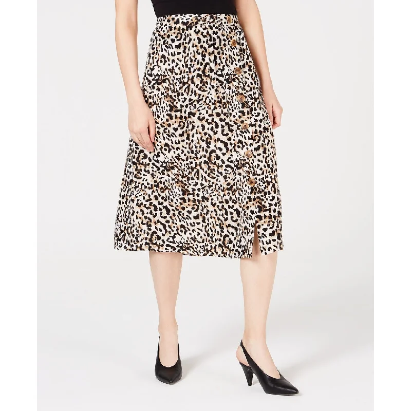 BCX Women's Animal-Print Buttoned Skirt Black Size Extra Small