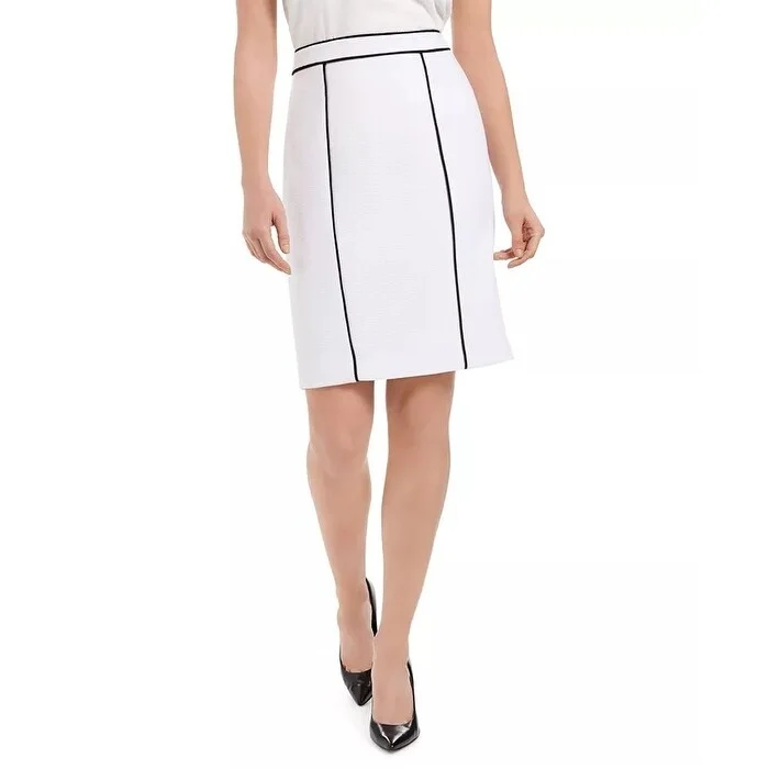 Calvin Klein Women's Contrast Piping Pencil Skirt White Size 14