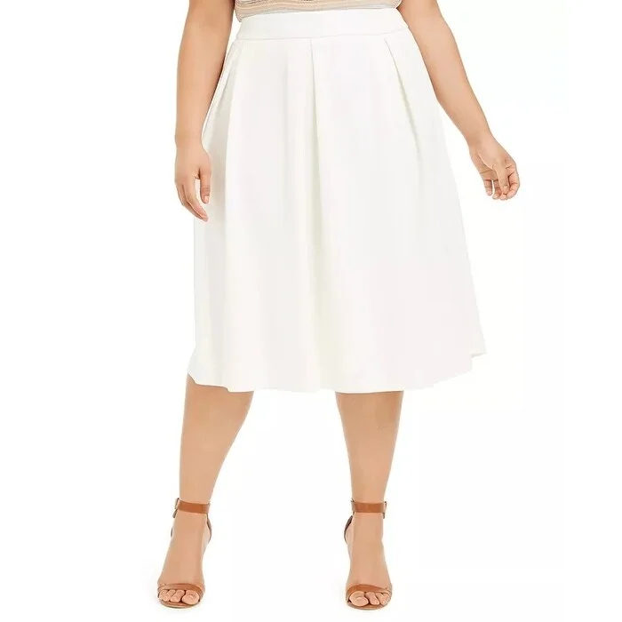 Calvin Klein Women's Plus Size Pleated Scuba Midi Skirt White Size 20W