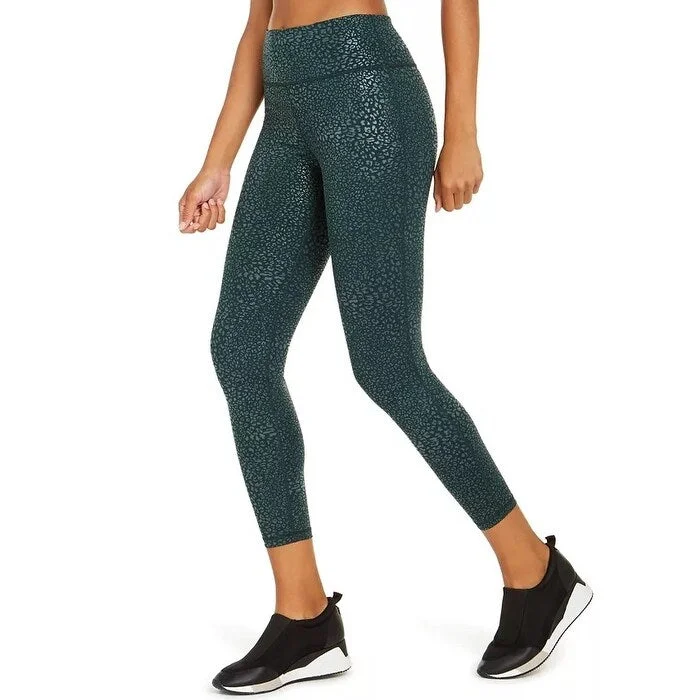 Ideology Women's Tonal Animal-Print Leggings Dark Green Size X-Large