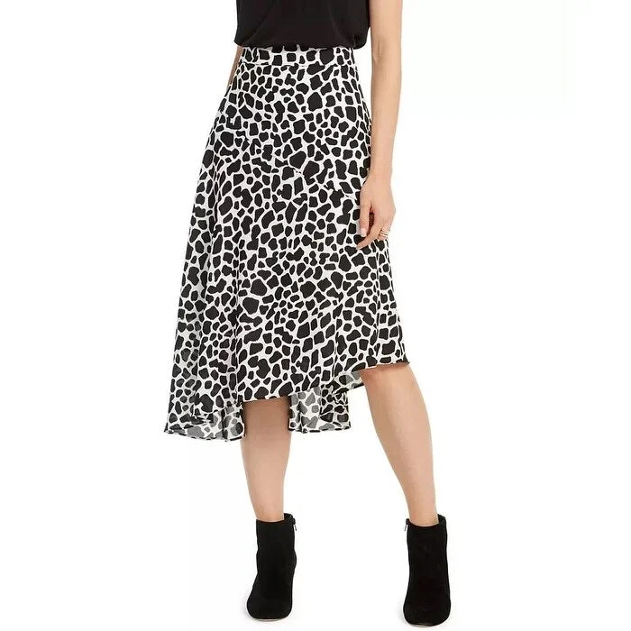 INC International Concepts Women's Spotted Asymmetrical Midi Skirt Black Size 8