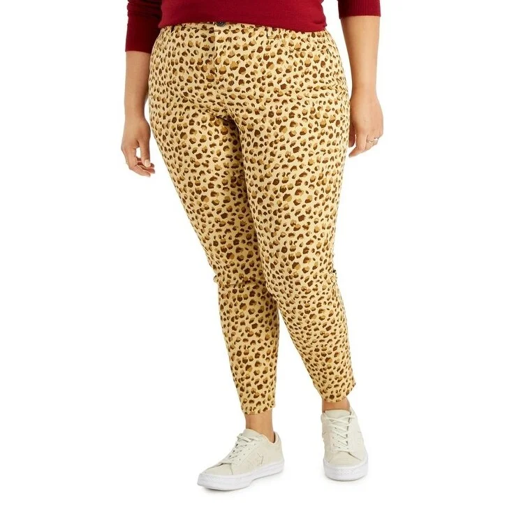 Style & Co Women's Curvy-Fit Skinny Printed Jeans Gold Size 14