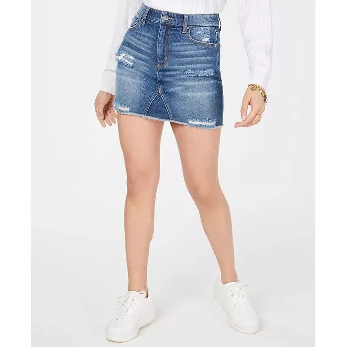 Tinseltown Junior's Ripped Denim Mini Skirt Blue Size 3